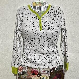 Faded Glory Y2K 2000s Kidcore White Neon Green Ribbed Thermal Long Sleeve Top